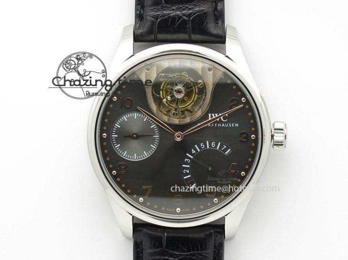 MIROTIME 0211 Portuguese Tourbillon IW504602 RG ZF Best Edition White Dial on Brown Leather Strap Stretchable 7178